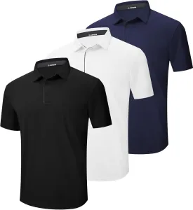 3 Pack Mens Polo Shirt Quick-Dry Short Sleeve Athletic Top Moisture Wicking Performance Dry Fit Golf Tennis T-Shirt