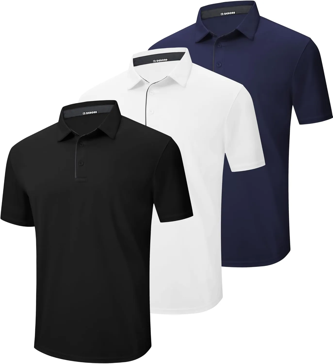 3 Pack Mens Polo Shirt Quick-Dry Short Sleeve Athletic Top Moisture Wicking Performance Dry Fit Golf Tennis T-Shirt