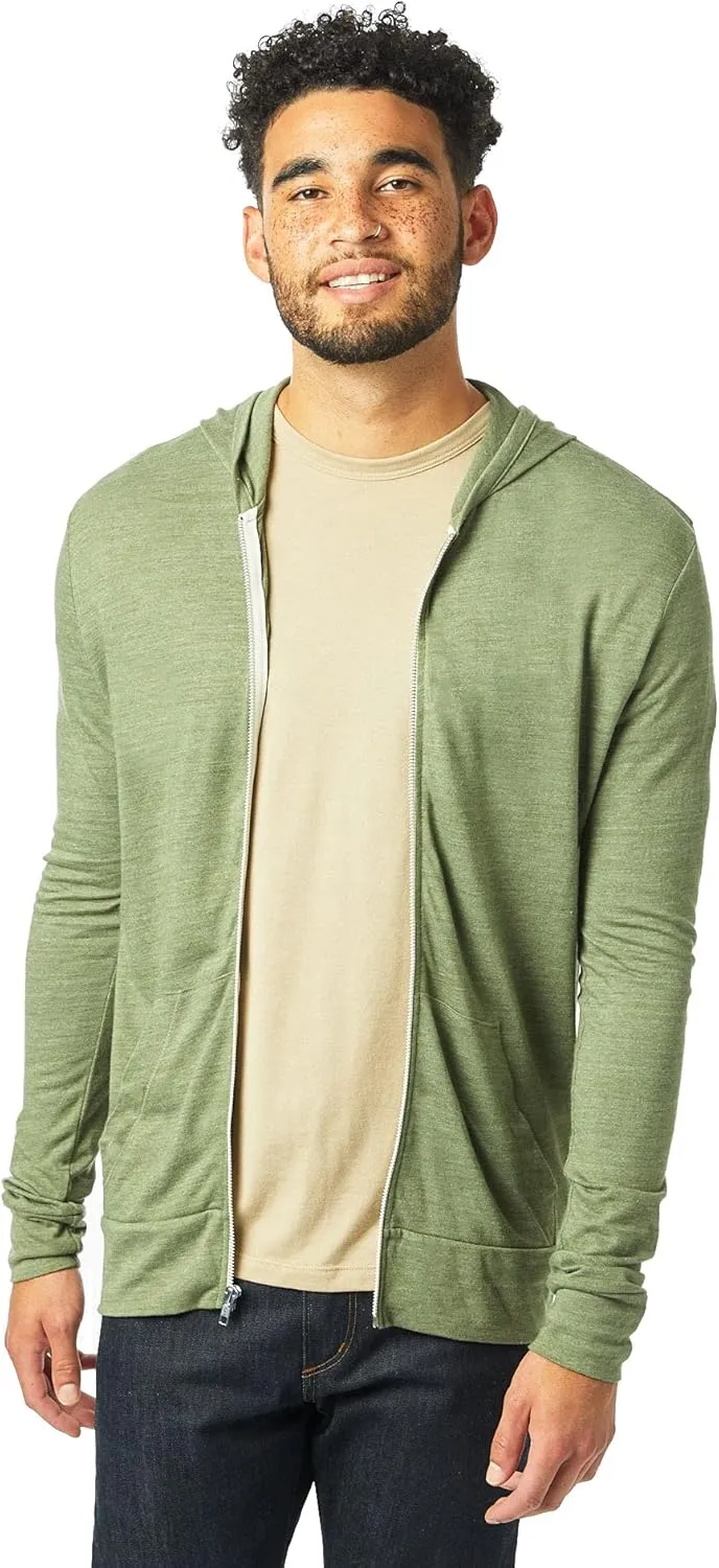 Alternative Men's Hoodie, Eco Zip Up Camo Triblend Jersey Hooded Sweatshirt