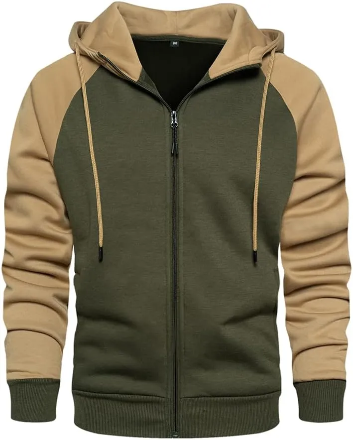 AOTORR Men's Zip Up Hoodie Color Block Long Sleeve Casual Sweatshirt with Pocket