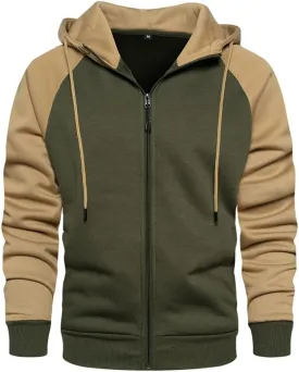 AOTORR Men's Zip Up Hoodie Color Block Long Sleeve Casual Sweatshirt with Pocket