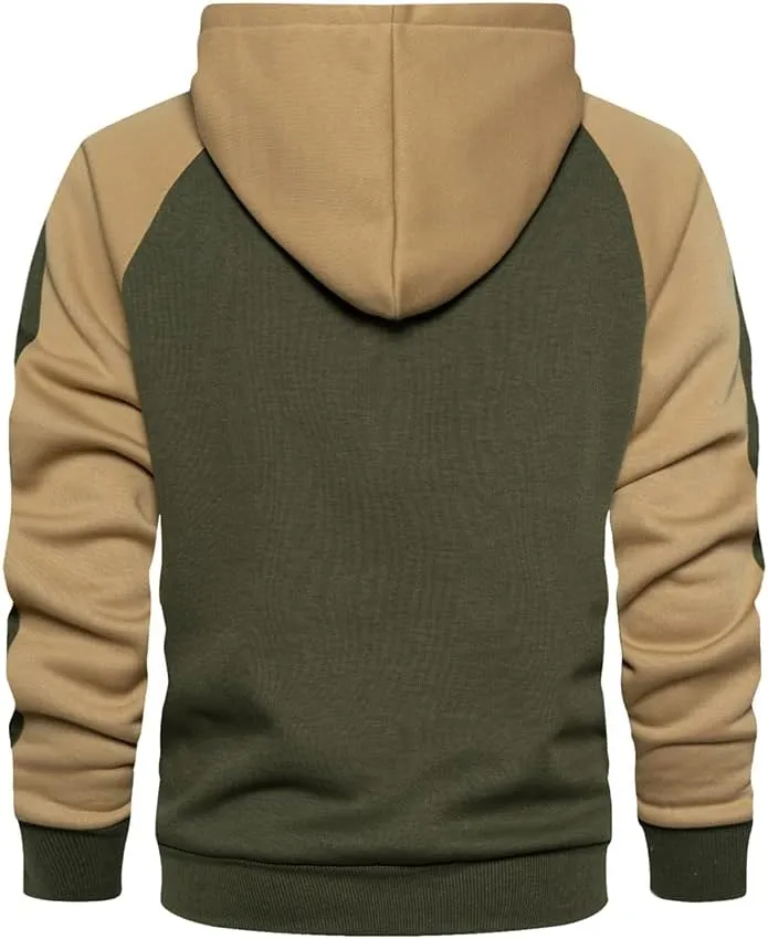 AOTORR Men's Zip Up Hoodie Color Block Long Sleeve Casual Sweatshirt with Pocket