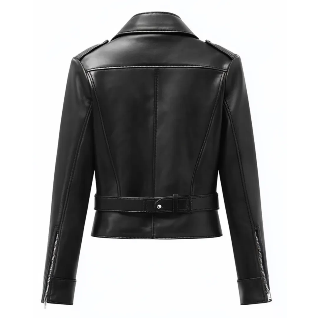 Black Leather Biker Jacket - Belted Classic Style | El Zoro