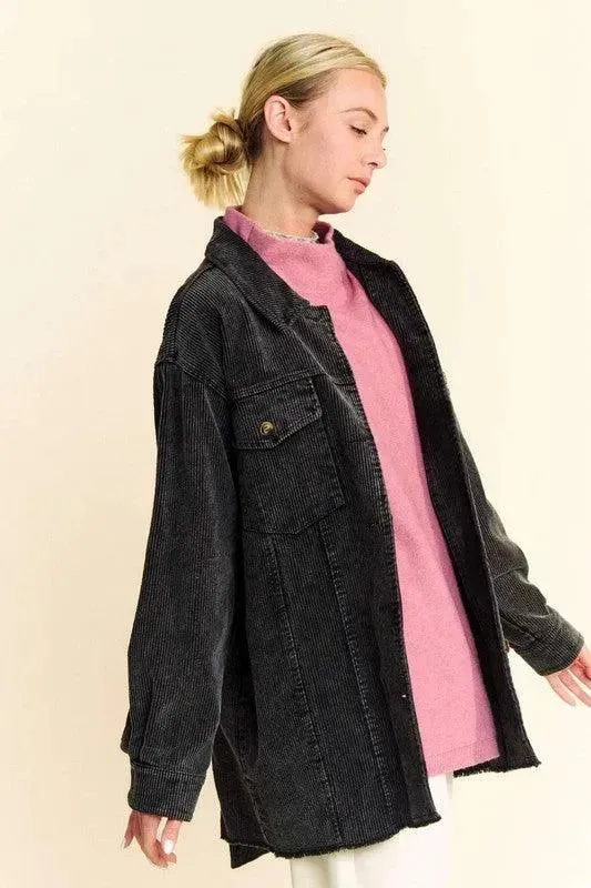 Davi & Dani Distressed Washed Corduroy Button-Up Jacket
