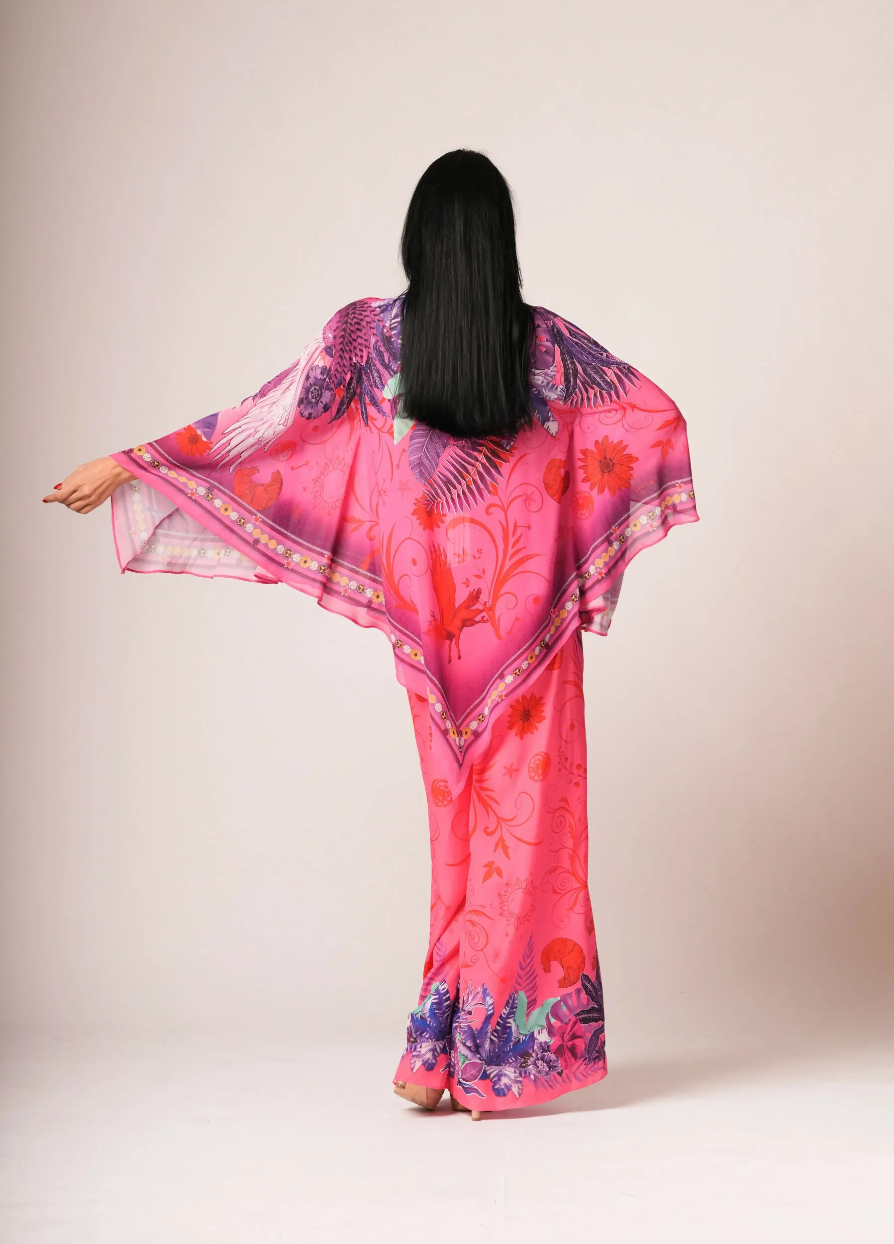 ELT Women Abaya Fuchsia Dress Printed Colorful Elegant Comfortable 9354 Model