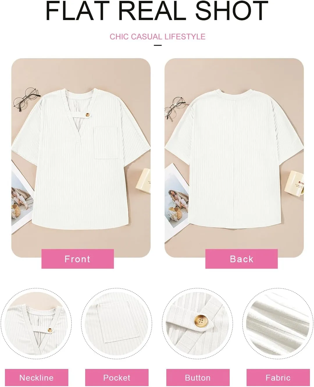 EVALESS Womens Summer Tops V Neck Short Sleeve Solid Loose Dressy Casual Basic T Shirts Tee Blouses