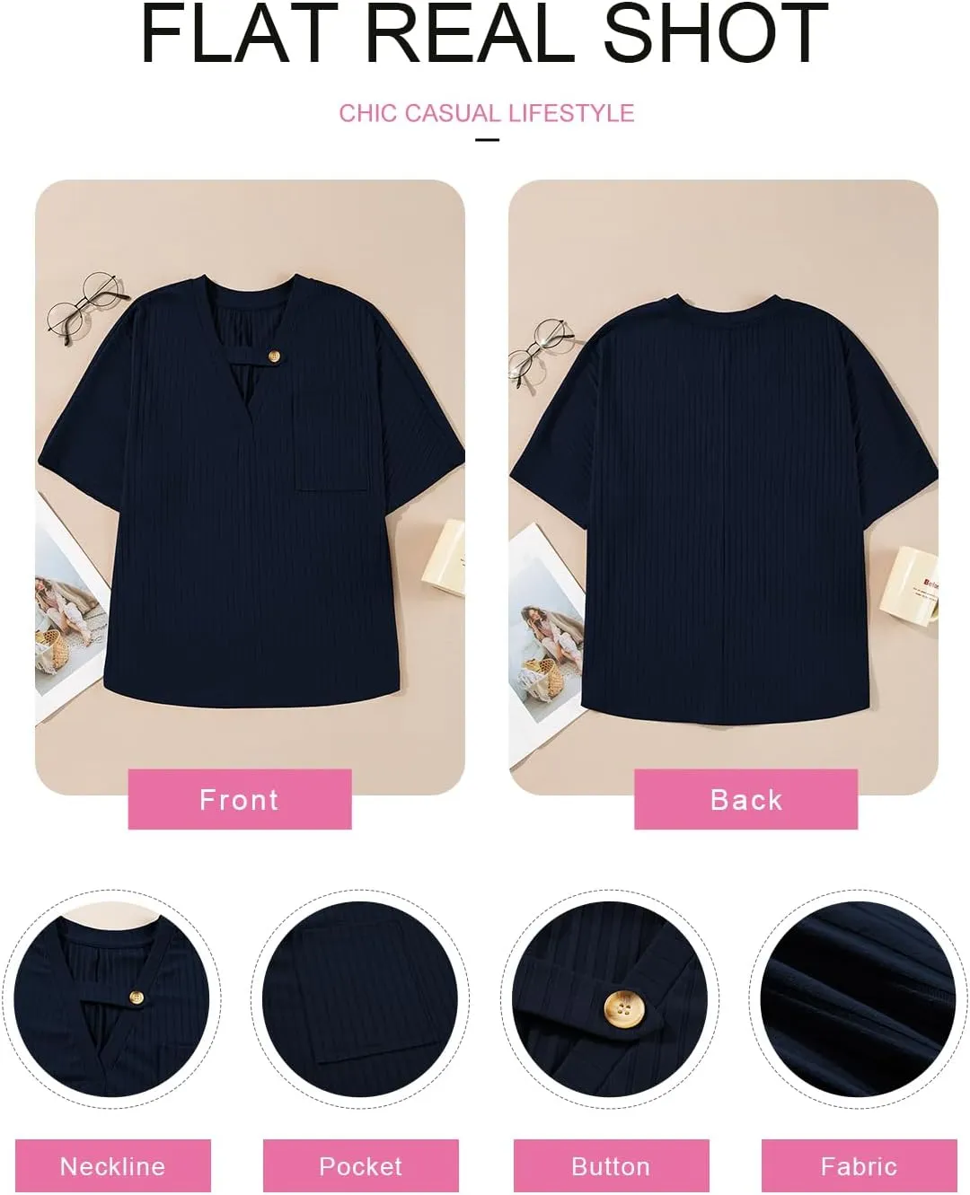 EVALESS Womens Summer Tops V Neck Short Sleeve Solid Loose Dressy Casual Basic T Shirts Tee Blouses