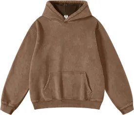 FAIABLE Mens Hoodies Pullover Oversized Hoodie Wash Plush Cotton Hooded Sweatshirt Vintage Heavyweight Hoodie Men Streetwear