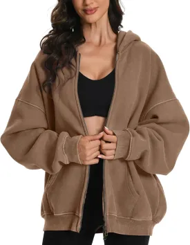 FAIABLE Womens Mens Zip Up Hoodie Oversized Acid Wash Hoodies Heavyweight Distress Cotton Fleece Zipper Hoodie Vintage