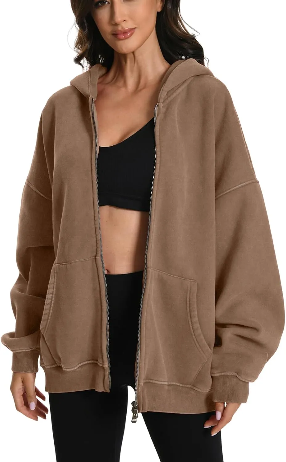 FAIABLE Womens Mens Zip Up Hoodie Oversized Acid Wash Hoodies Heavyweight Distress Cotton Fleece Zipper Hoodie Vintage