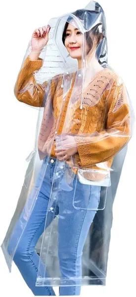 Freesmily Super Transparent Raincoat for Women Fashion EVA Waterproof Rain Poncho with Hood Drawstring