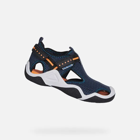 Geox Kids Sandals | Waterproof Wader | Navy & Orange Fluro