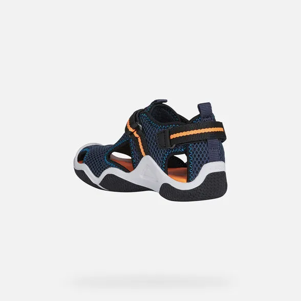 Geox Kids Sandals | Waterproof Wader | Navy & Orange Fluro