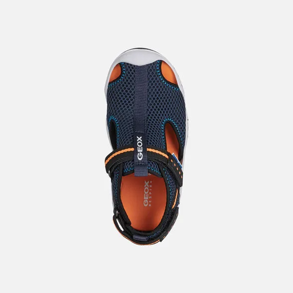 Geox Kids Sandals | Waterproof Wader | Navy & Orange Fluro