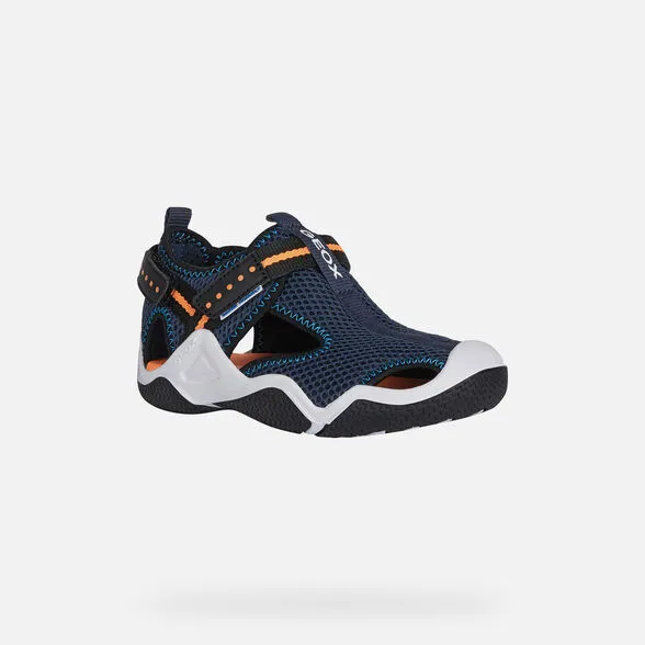 Geox Kids Sandals | Waterproof Wader | Navy & Orange Fluro
