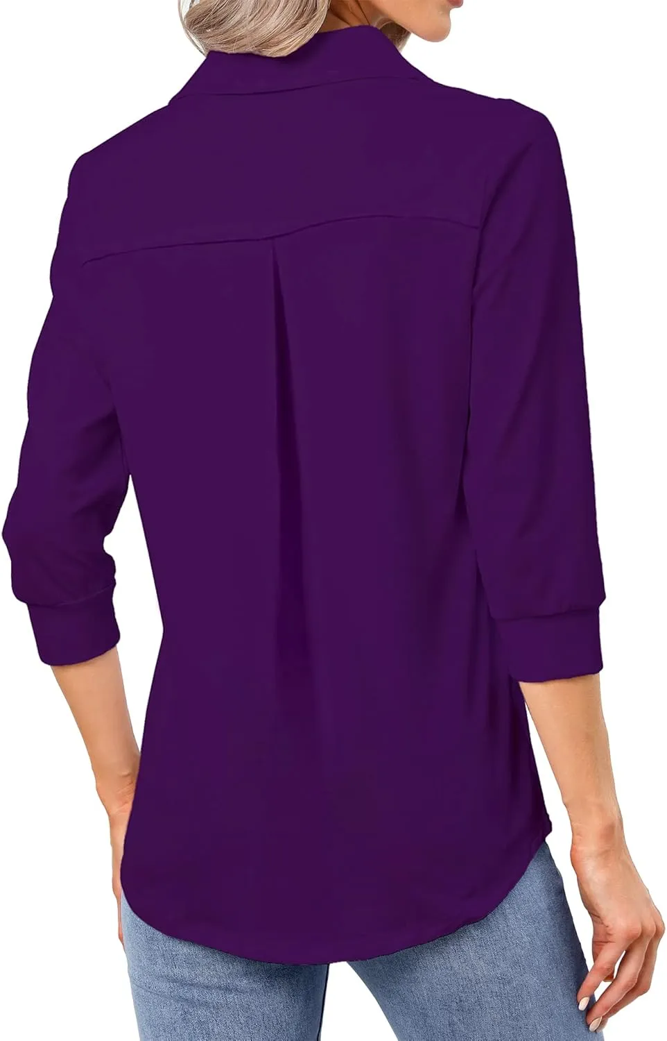 Heat Move Women's 3/4 Sleeve Length Tops Collared V Neck Shirt Dressy Casual Business Blouses for Work Professional