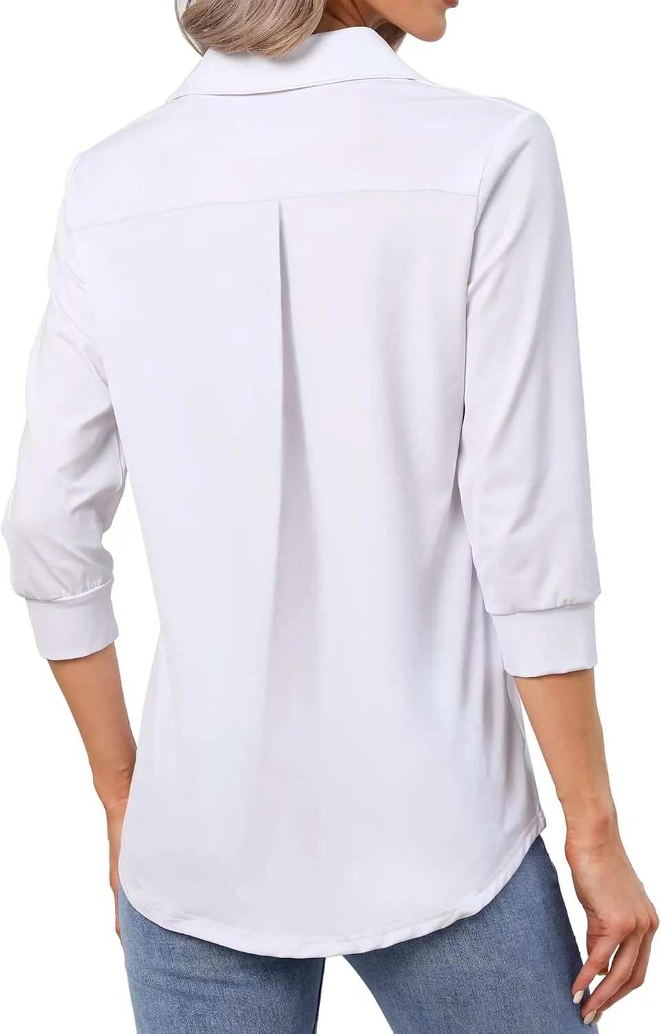 Heat Move Women's 3/4 Sleeve Length Tops Collared V Neck Shirt Dressy Casual Business Blouses for Work Professional