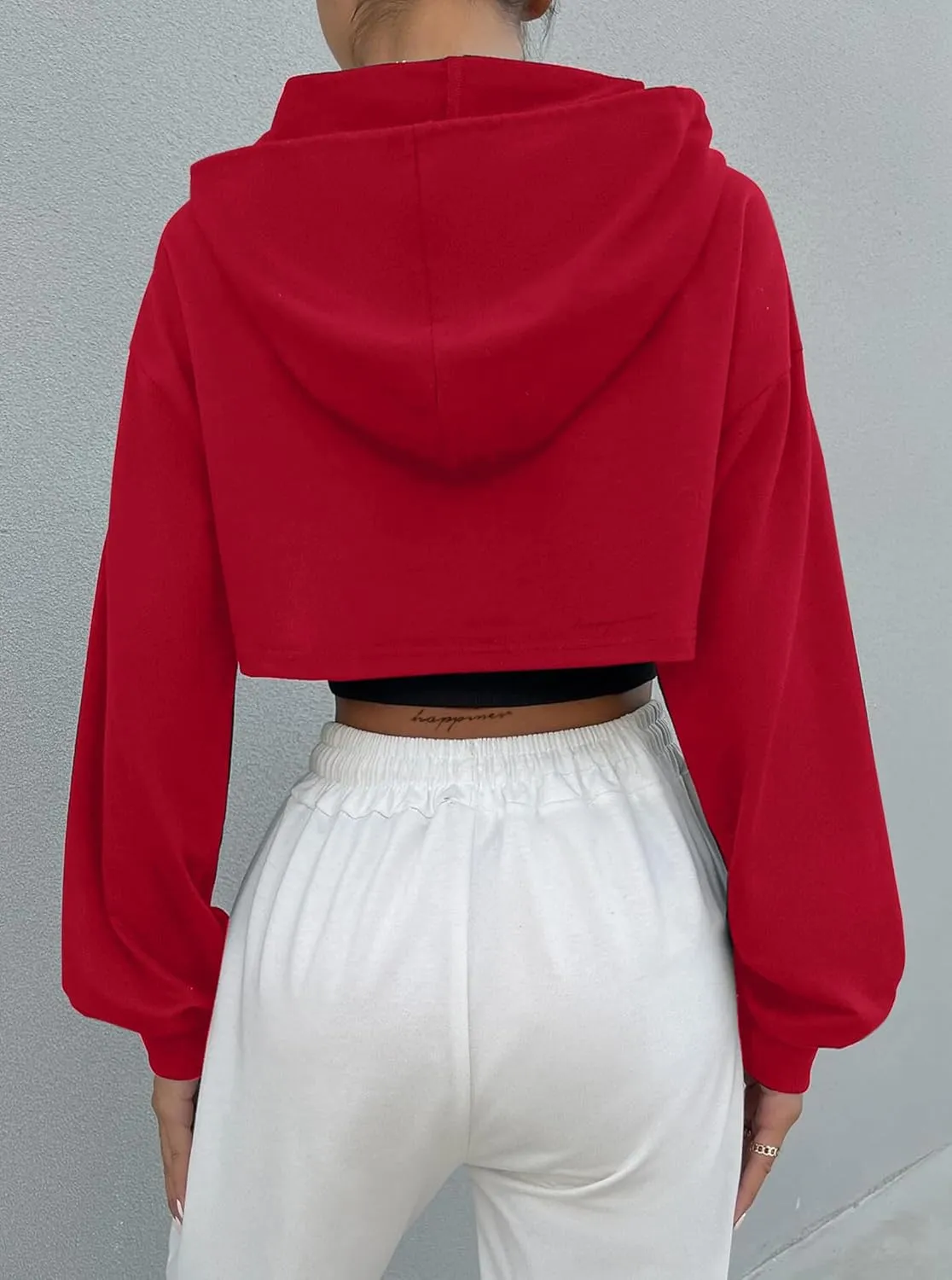 Hilinker Women's Zip Up Long Sleeve Cropped Hoodie Workout Drawstring Super Crop Tops