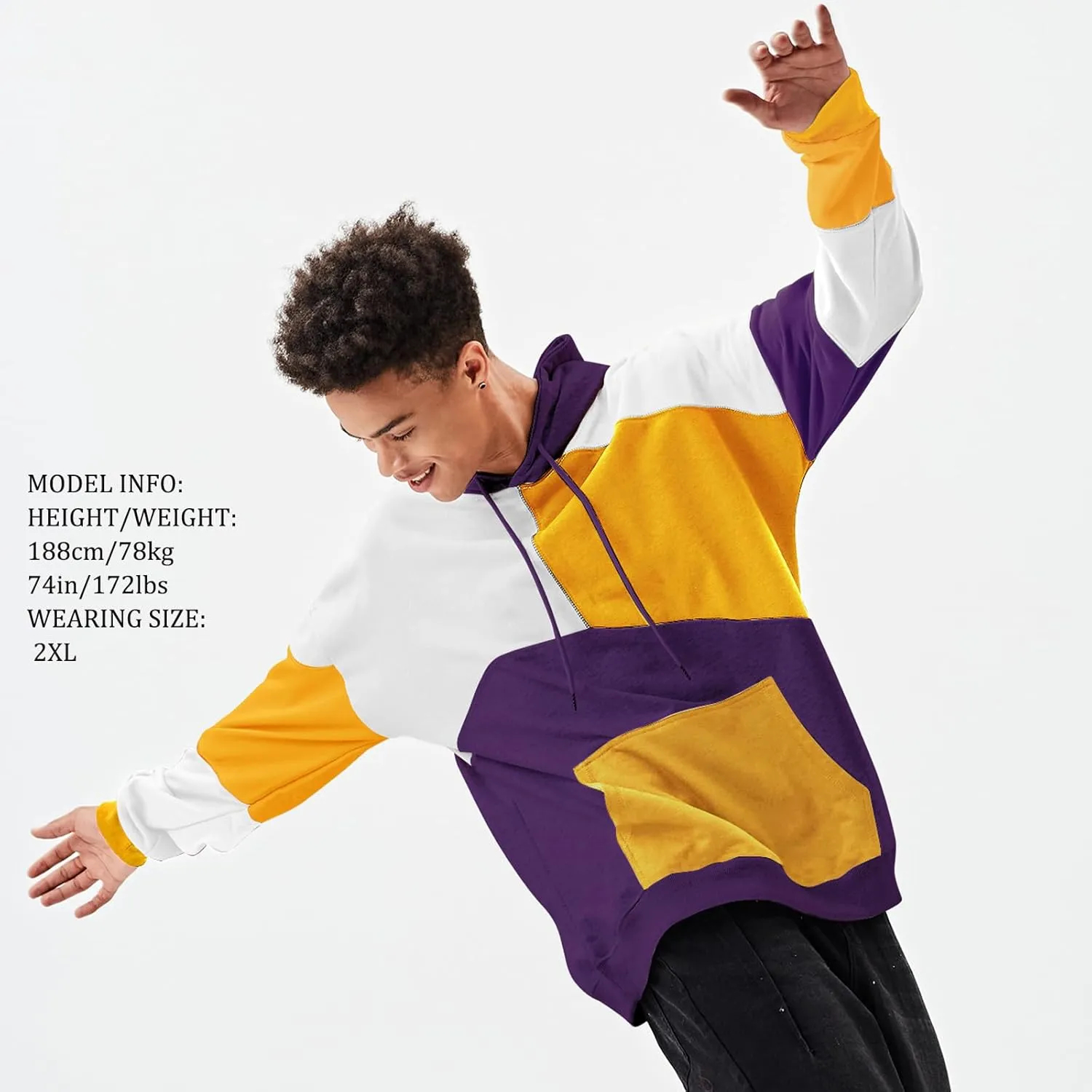 Hoodies for Men Color Block Hoodie with Design Hip Hop Colorful Hooded Pullover Novelty Sweatshirt