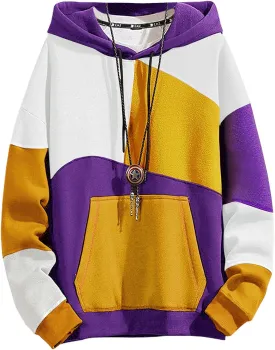 Hoodies for Men Color Block Hoodie with Design Hip Hop Colorful Hooded Pullover Novelty Sweatshirt