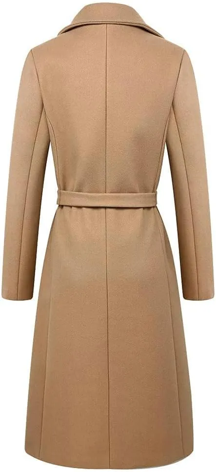 IDEALSANXUN Long Wool Coats for Women Double Breasted Vintage Fall Winter Pea Coat Jackets