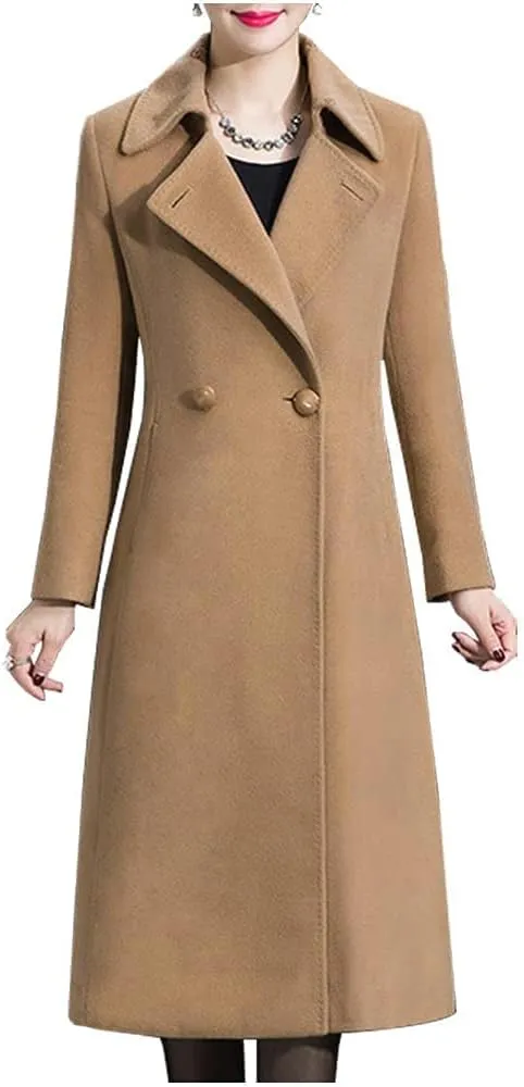 IDEALSANXUN Long Wool Coats for Women Double Breasted Vintage Fall Winter Pea Coat Jackets