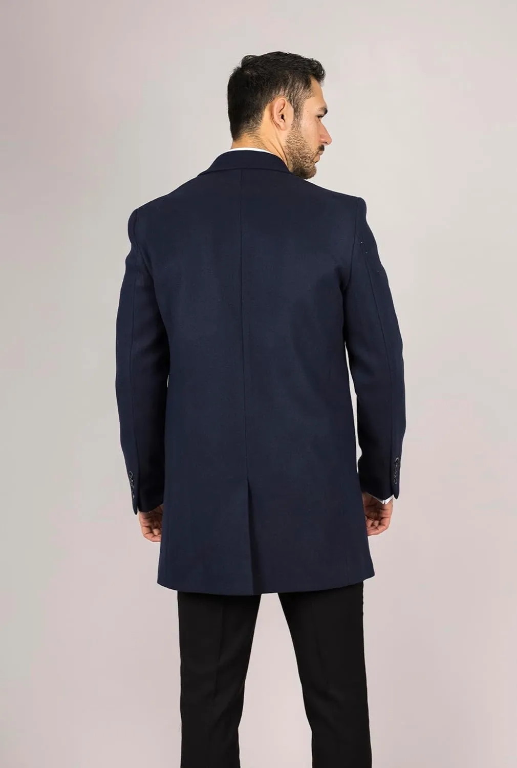 Infinity Leather Men's Wool Blend Overcoat Notched Lapel Winter Trench Coat Jacket