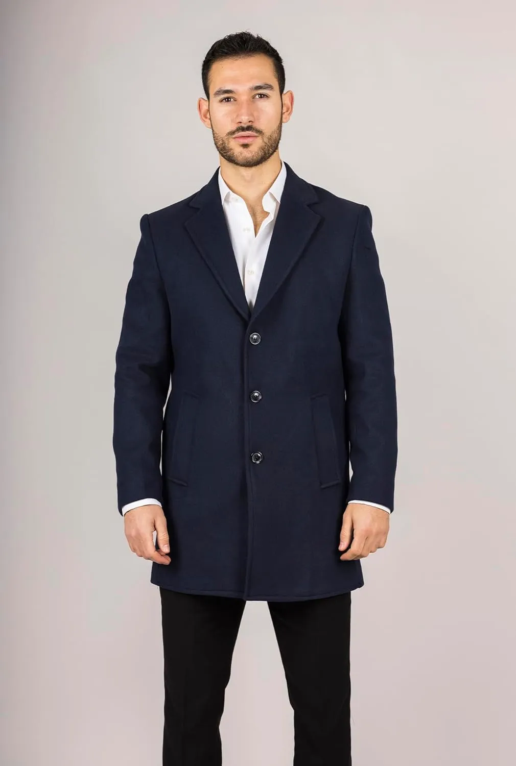 Infinity Leather Men's Wool Blend Overcoat Notched Lapel Winter Trench Coat Jacket