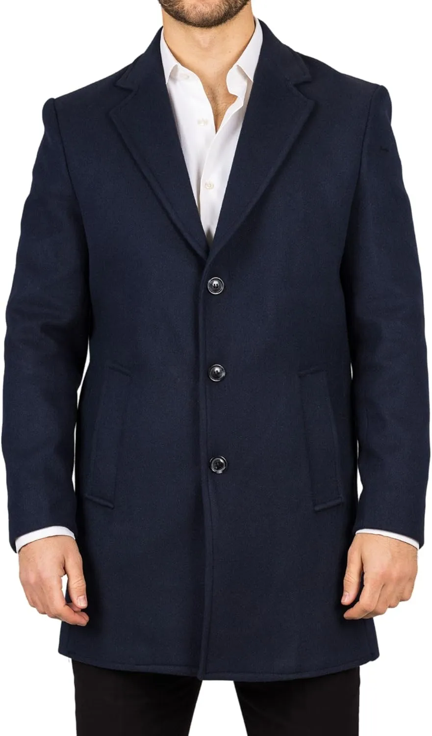 Infinity Leather Men's Wool Blend Overcoat Notched Lapel Winter Trench Coat Jacket