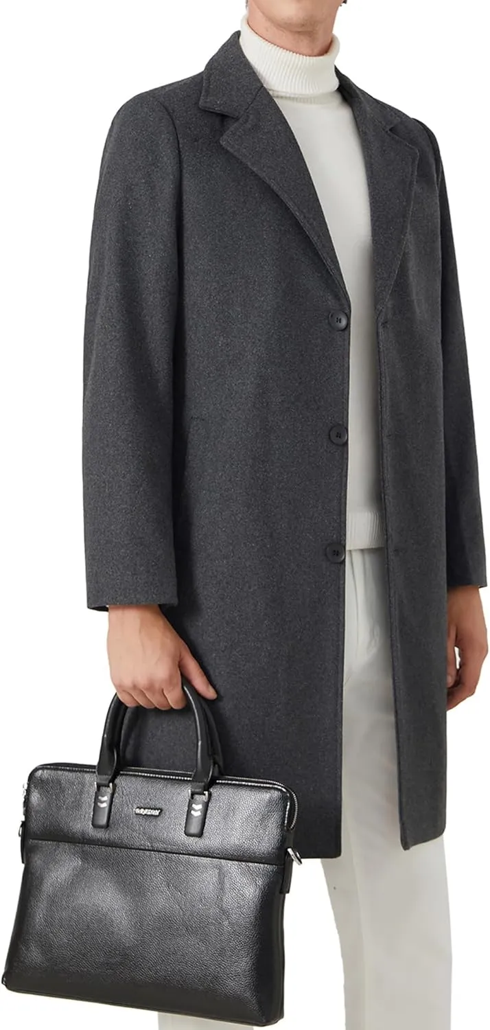 INVACHI Men's Wool Blend Long Trench Coat Notched Collar Single Breasted Overcoat Warm Winter Pea Coat