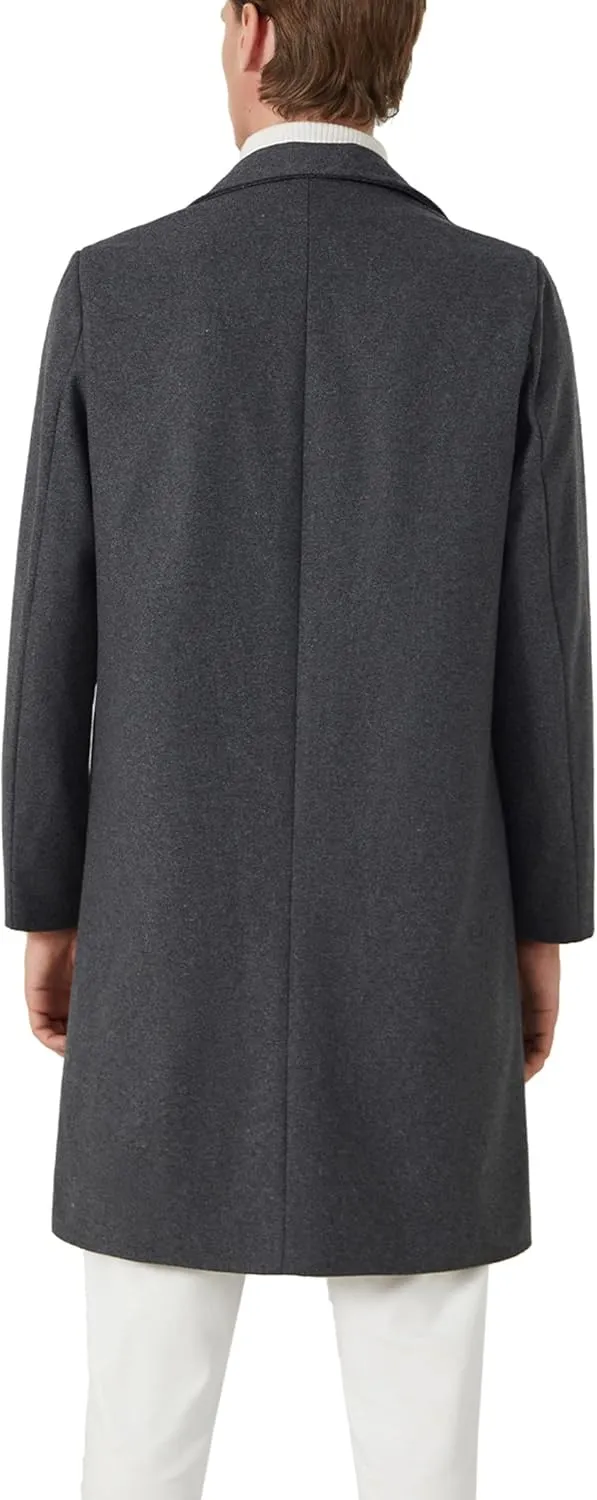 INVACHI Men's Wool Blend Long Trench Coat Notched Collar Single Breasted Overcoat Warm Winter Pea Coat