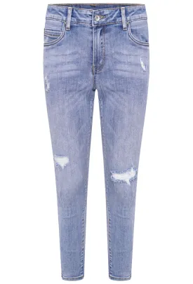 L20053-1 High Waist Ripped Skinny Jeans - Light Denim