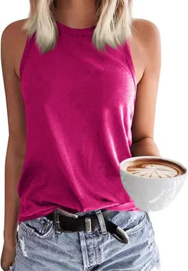 Langwyqu Womens' Crewneck Sleeveless Summer Casual Loose Fit Basic Shirts