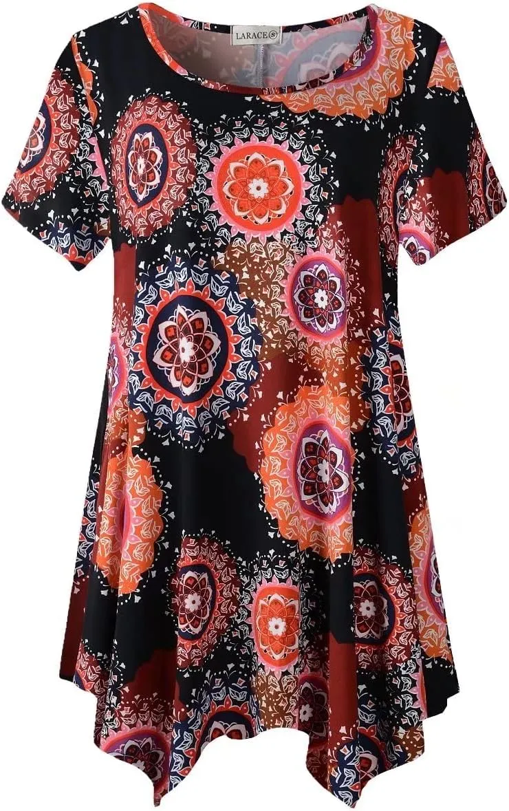 LARACE Short Sleeve Shirts for Womens Plus Size Tops Casual Summer Clothes Asymmetrical Tunic Blouses