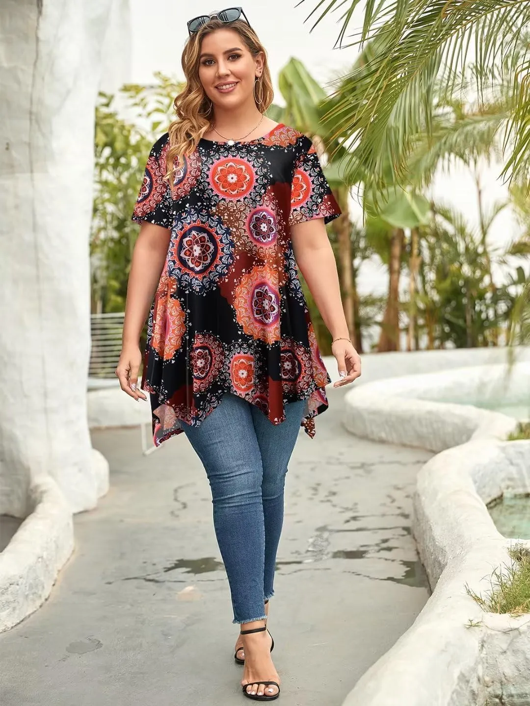 LARACE Short Sleeve Shirts for Womens Plus Size Tops Casual Summer Clothes Asymmetrical Tunic Blouses