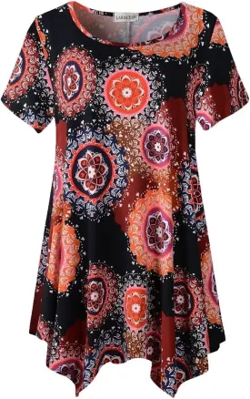 LARACE Short Sleeve Shirts for Womens Plus Size Tops Casual Summer Clothes Asymmetrical Tunic Blouses