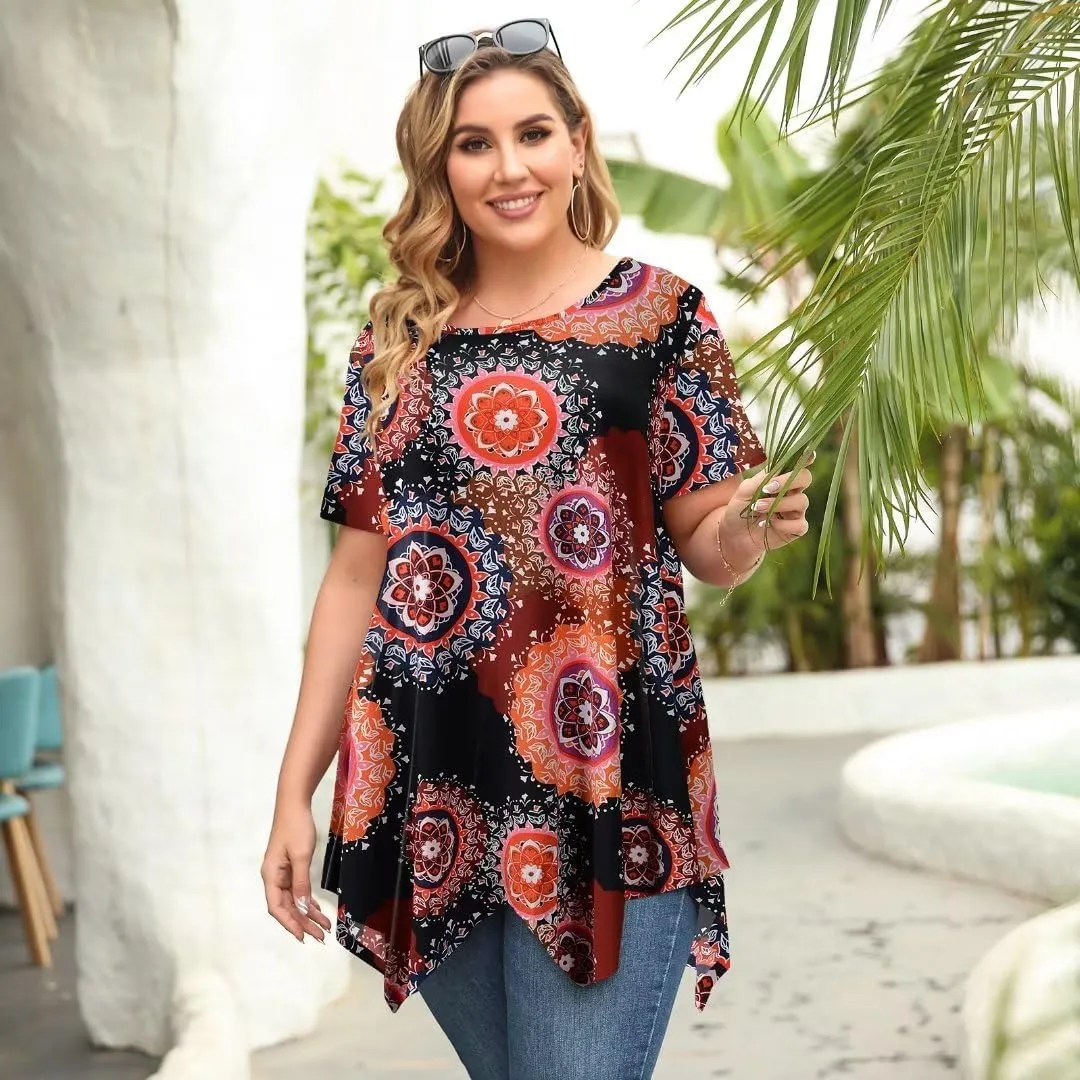 LARACE Short Sleeve Shirts for Womens Plus Size Tops Casual Summer Clothes Asymmetrical Tunic Blouses