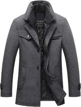 Lavnis Men's Winter Wool Coats Slim Fit Single Breasted Trench Jacket Woolen Pea Coat