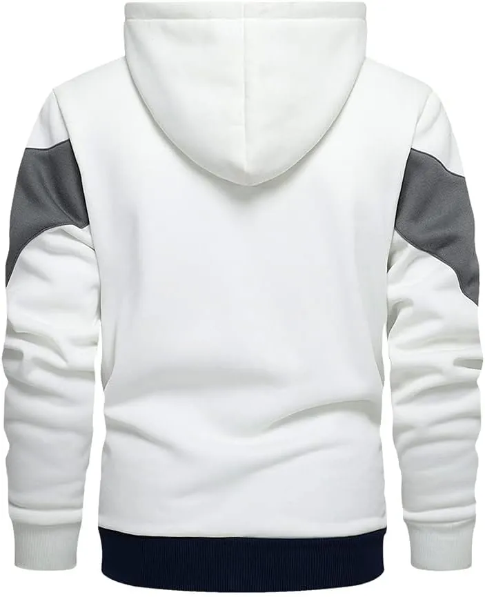 LBL Mens Slim Fit Long Sleeve Zip-up Fleece Hoodie Color Block Sweatshirt with Kangaroo Pocket