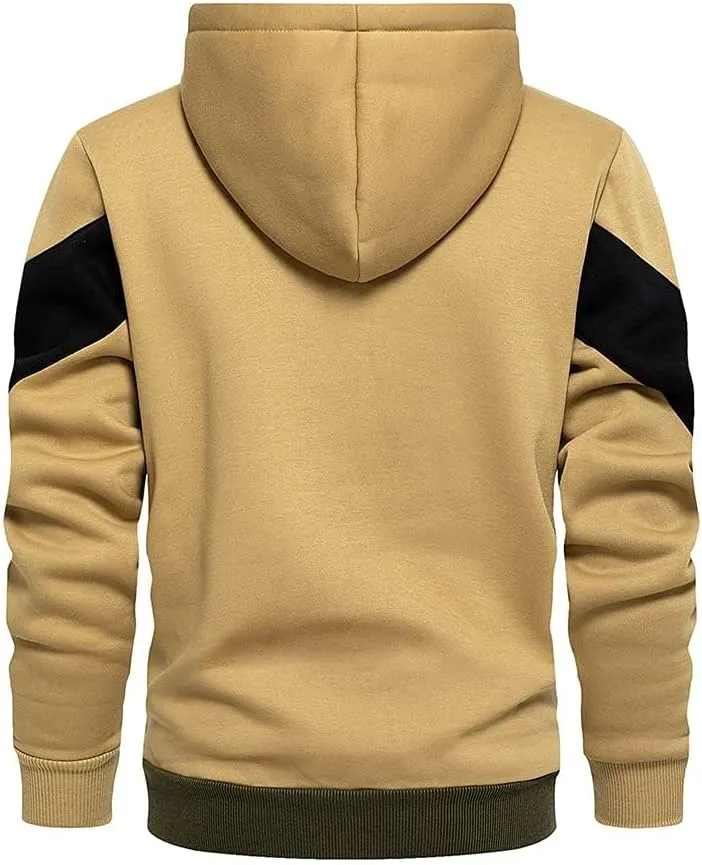 LBL Mens Slim Fit Long Sleeve Zip-up Fleece Hoodie Color Block Sweatshirt with Kangaroo Pocket