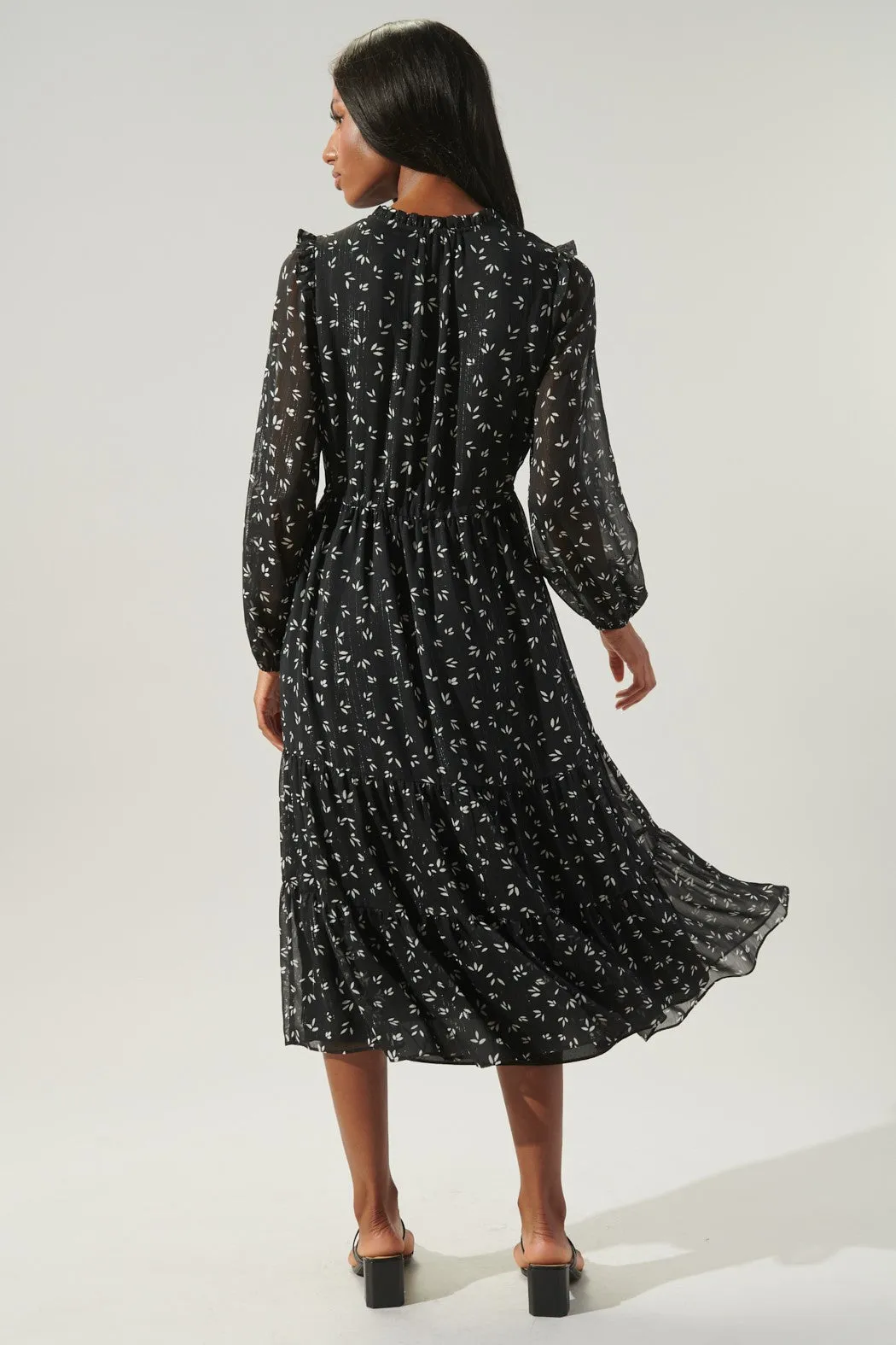 Leila Sheer Sleeve Tiered Midi Dress