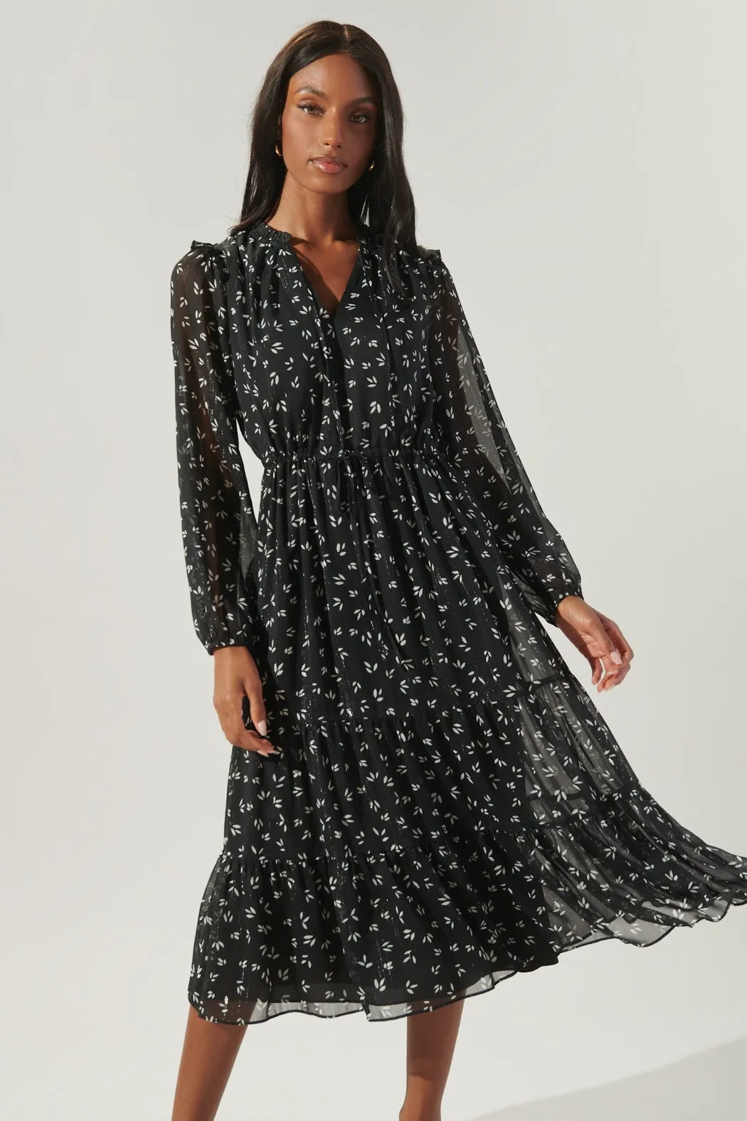 Leila Sheer Sleeve Tiered Midi Dress