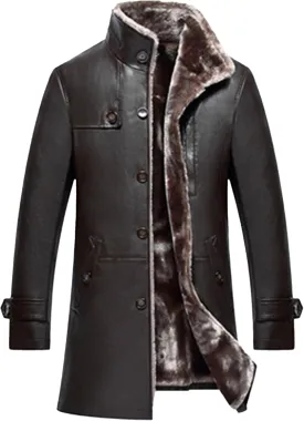 Maiyifu-GJ Mens Faux Leather Jacket Long Trench Coat Fleece Lined Leather Jacket Windproof Warm Thicken Motorcycle Biker Coat