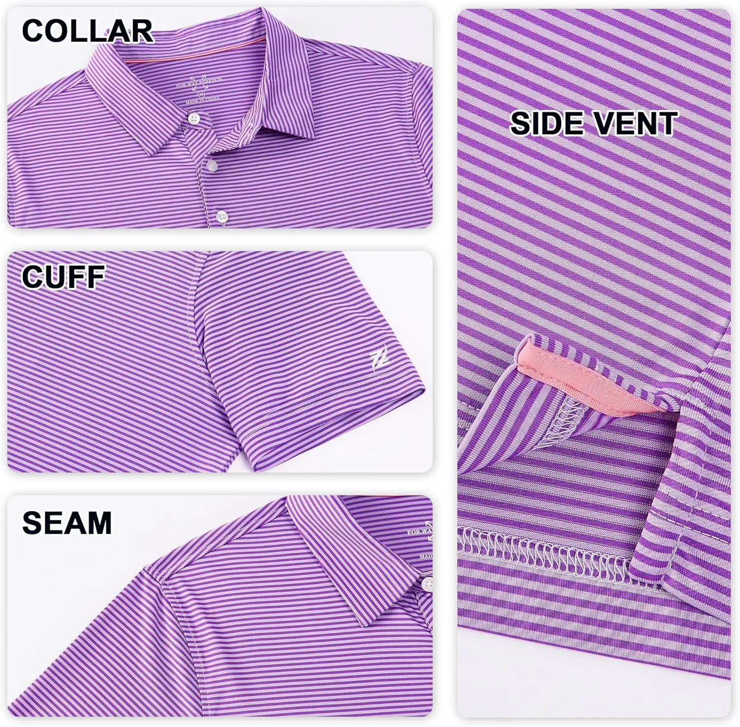 Mens Golf Polo Shirt Moisture Wicking Dry Fit Performance Athletic Short Sleeve Striped Golf Shirts for Men
