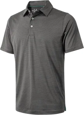 Mens Golf Polo Shirt Moisture Wicking Dry Fit Performance Athletic Short Sleeve Striped Golf Shirts for Men