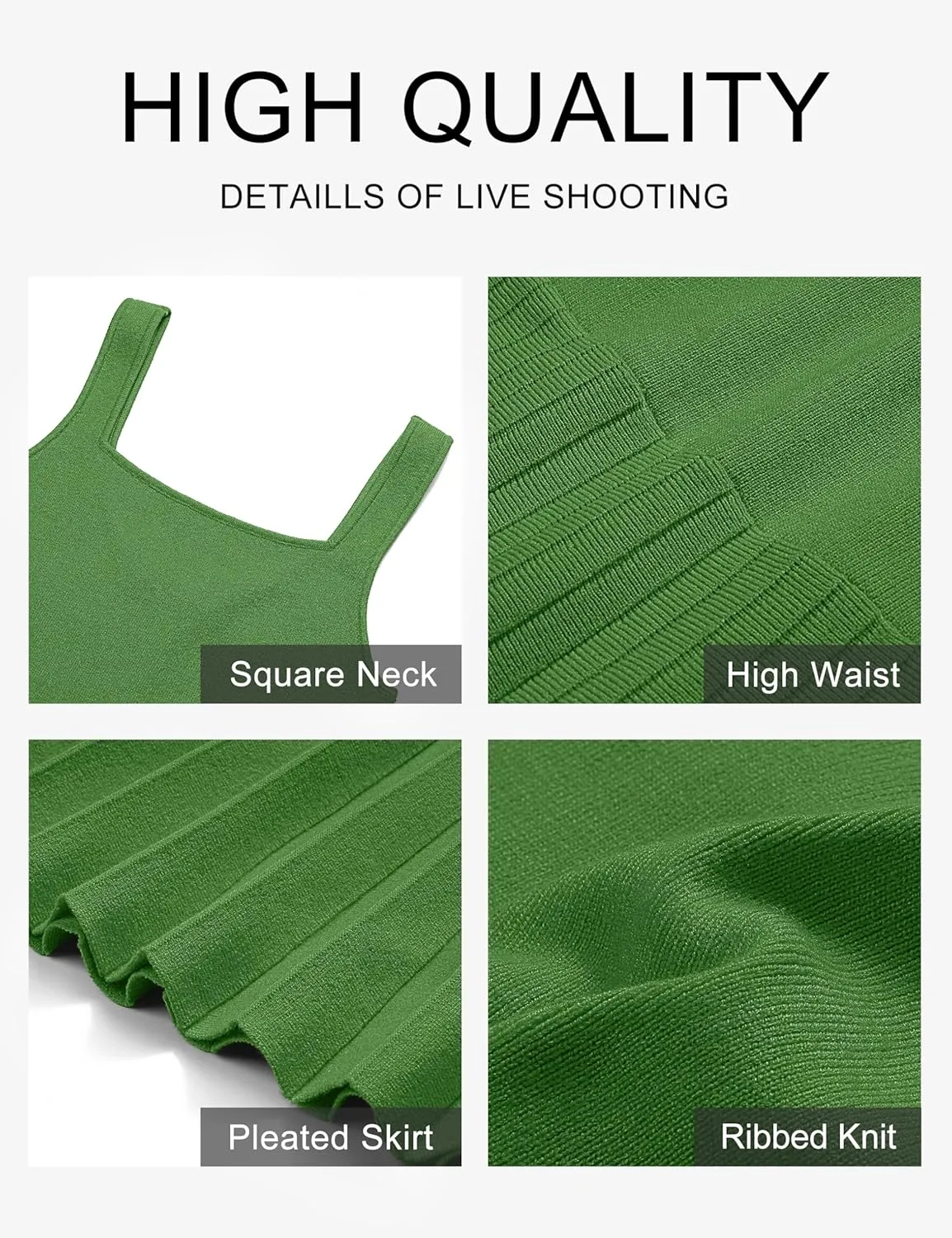 MEROKEETY Women's Summer Strap Square Neck Mini Dress Sleeveless Pleated A Line Swing Sweater Dress