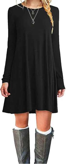 MOLERANI Women's Casual Plain Simple Long Sleeve T-Shirt Loose Dress