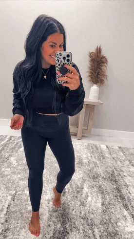 Mono B Black Cropped Crewneck Sweatshirt