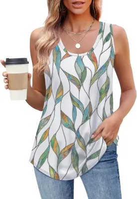 OFEEFAN Womens Tank Tops Loose Fit Scoop Neck Casual Summer Tops Curvy Hem