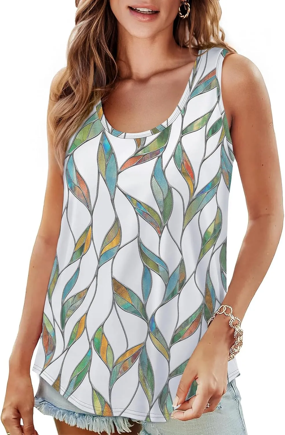 OFEEFAN Womens Tank Tops Loose Fit Scoop Neck Casual Summer Tops Curvy Hem